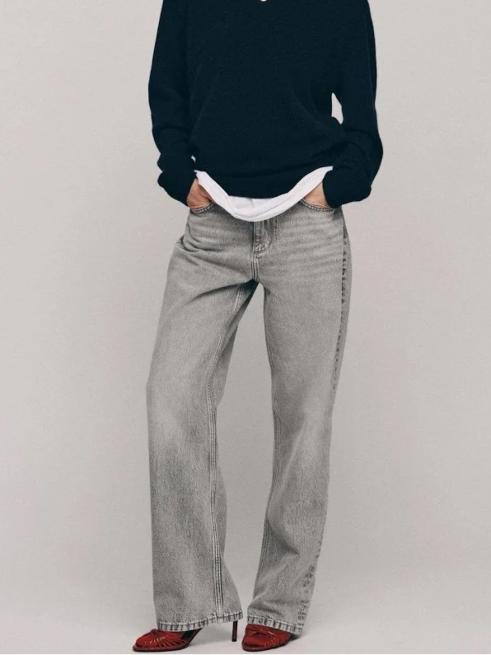 Zara Light Gray Wide-Leg Jeans